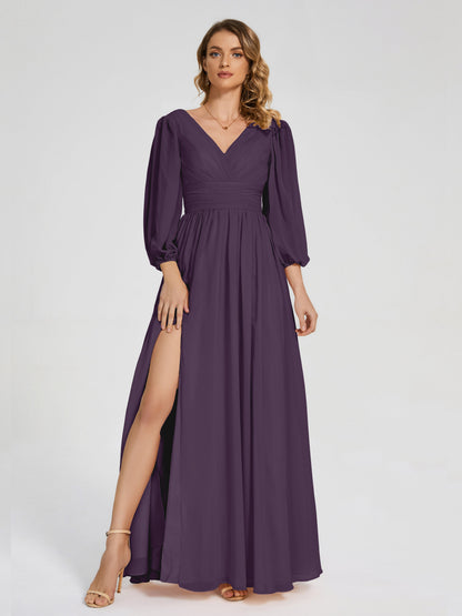 Journey Long Sleeves V-neck Bridesmaid Dress with Side Slit
