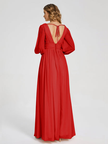 Journey Long Sleeves V-neck Bridesmaid Dress with Side Slit