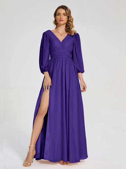Journey Long Sleeves V-neck Bridesmaid Dress with Side Slit