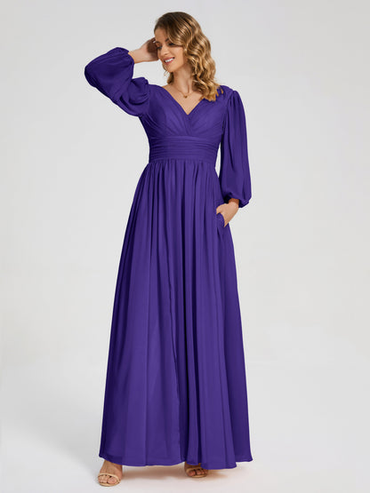 Journey Long Sleeves V-neck Bridesmaid Dress with Side Slit