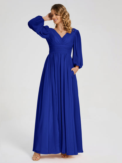 Journey Long Sleeves V-neck Bridesmaid Dress with Side Slit