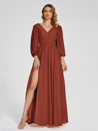 Journey Long Sleeves V-neck Bridesmaid Dress with Side Slit