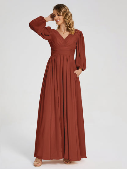 Journey Long Sleeves V-neck Bridesmaid Dress with Side Slit
