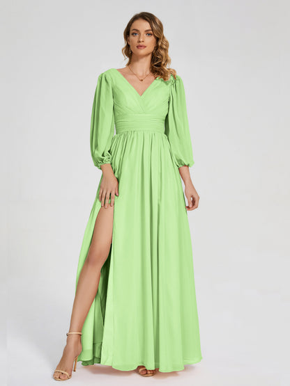 Journey Long Sleeves V-neck Bridesmaid Dress with Side Slit
