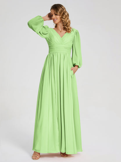 Journey Long Sleeves V-neck Bridesmaid Dress with Side Slit
