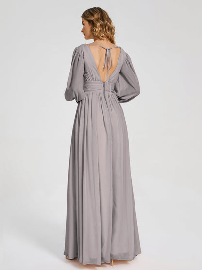 Journey Long Sleeves V-neck Bridesmaid Dress with Side Slit
