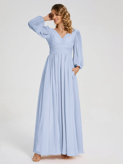 Journey Long Sleeves V-neck Bridesmaid Dress with Side Slit