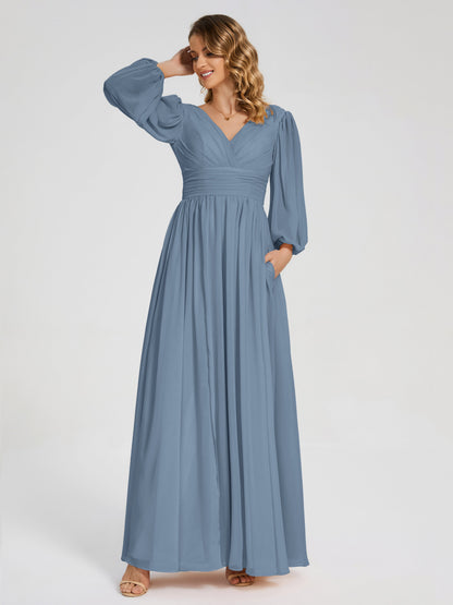 Journey Long Sleeves V-neck Bridesmaid Dress with Side Slit