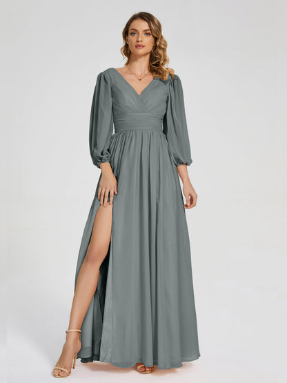 Journey Long Sleeves V-neck Bridesmaid Dress with Side Slit