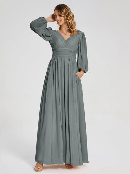 Journey Long Sleeves V-neck Bridesmaid Dress with Side Slit