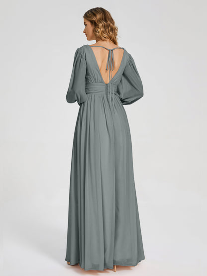 Journey Long Sleeves V-neck Bridesmaid Dress with Side Slit