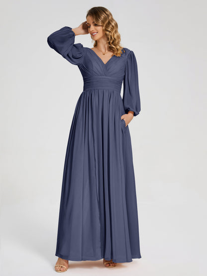 Journey Long Sleeves V-neck Bridesmaid Dress with Side Slit
