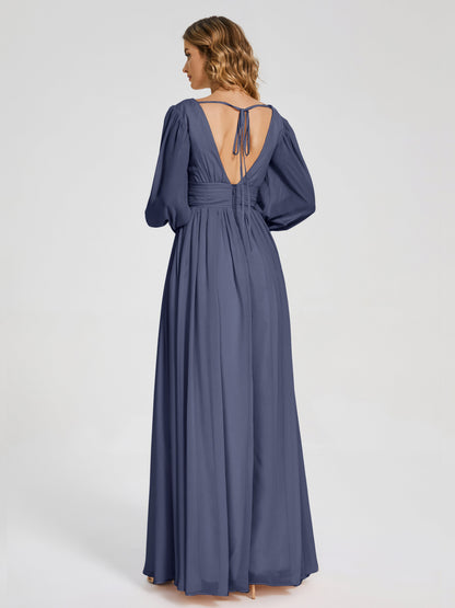 Journey Long Sleeves V-neck Bridesmaid Dress with Side Slit