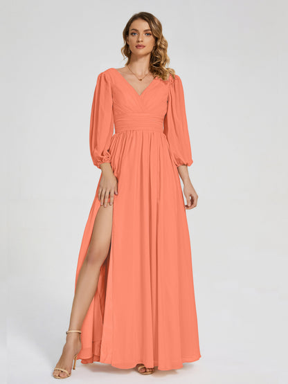 Journey Long Sleeves V-neck Bridesmaid Dress with Side Slit