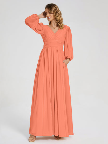 Journey Long Sleeves V-neck Bridesmaid Dress with Side Slit