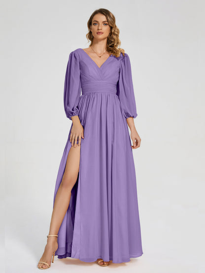 Journey Long Sleeves V-neck Bridesmaid Dress with Side Slit