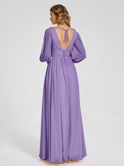 Journey Long Sleeves V-neck Bridesmaid Dress with Side Slit
