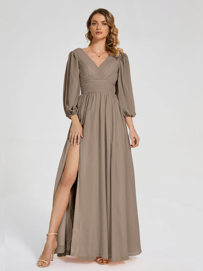 Journey Long Sleeves V-neck Bridesmaid Dress with Side Slit
