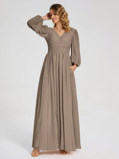 Journey Long Sleeves V-neck Bridesmaid Dress with Side Slit