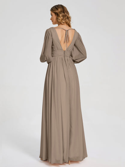 Journey Long Sleeves V-neck Bridesmaid Dress with Side Slit