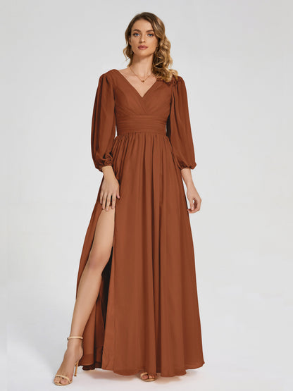 Journey Long Sleeves V-neck Bridesmaid Dress with Side Slit