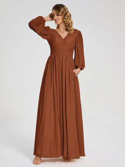 Journey Long Sleeves V-neck Bridesmaid Dress with Side Slit