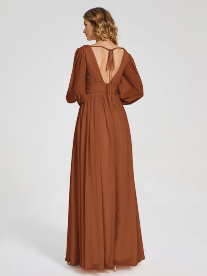 Journey Long Sleeves V-neck Bridesmaid Dress with Side Slit