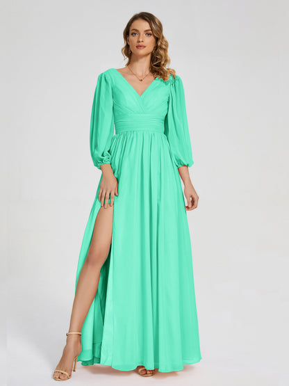 Journey Long Sleeves V-neck Bridesmaid Dress with Side Slit