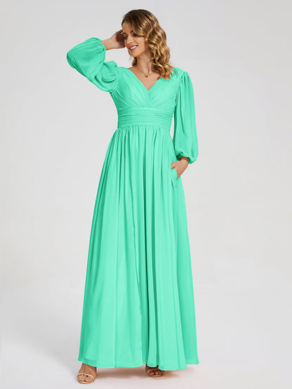 Journey Long Sleeves V-neck Bridesmaid Dress with Side Slit