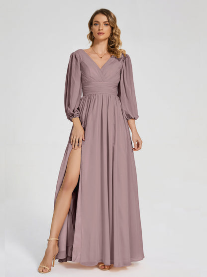 Journey Long Sleeves V-neck Bridesmaid Dress with Side Slit