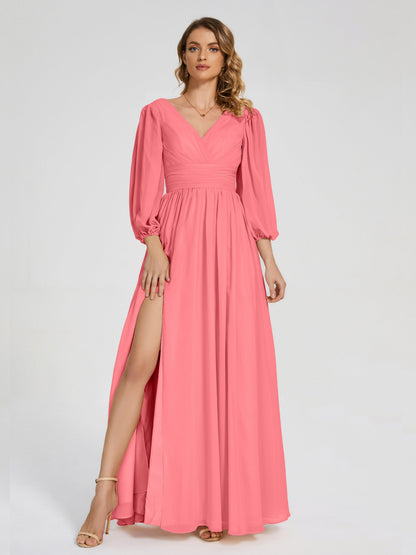 Journey Long Sleeves V-neck Bridesmaid Dress with Side Slit