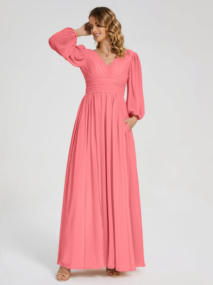 Journey Long Sleeves V-neck Bridesmaid Dress with Side Slit