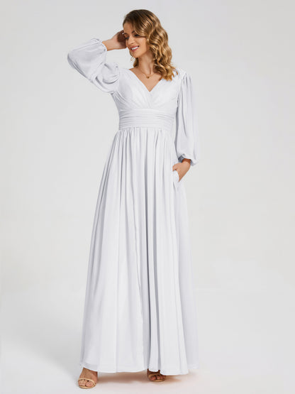 Journey Long Sleeves V-neck Bridesmaid Dress with Side Slit