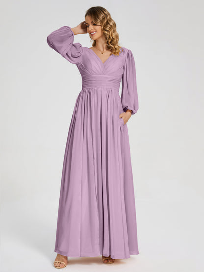 Journey Long Sleeves V-neck Bridesmaid Dress with Side Slit