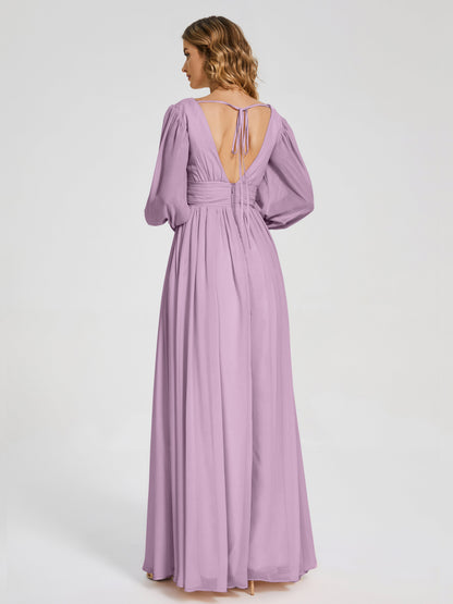 Journey Long Sleeves V-neck Bridesmaid Dress with Side Slit
