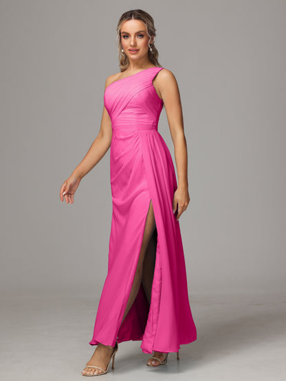 One Shoulder Floor Length Chiffon Bridesmaid Dress