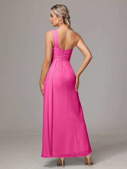 One Shoulder Floor Length Chiffon Bridesmaid Dress