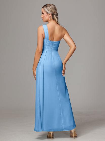 One Shoulder Floor Length Chiffon Bridesmaid Dress