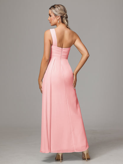 One Shoulder Floor Length Chiffon Bridesmaid Dress