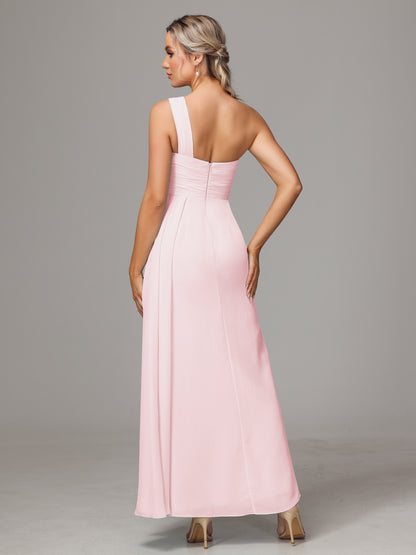 One Shoulder Floor Length Chiffon Bridesmaid Dress