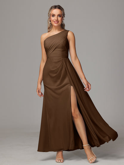 One Shoulder Floor Length Chiffon Bridesmaid Dress