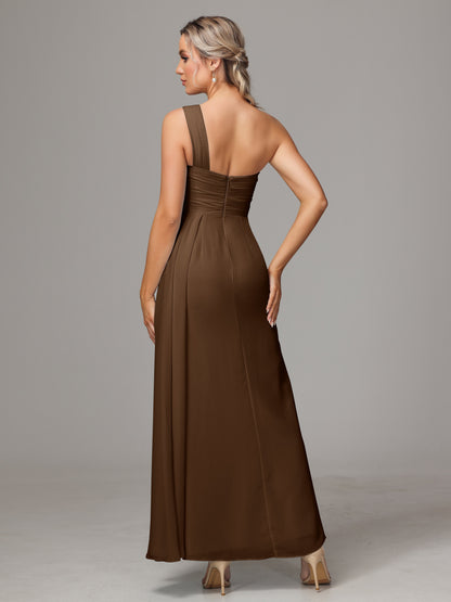 One Shoulder Floor Length Chiffon Bridesmaid Dress