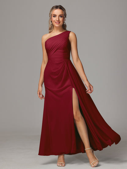 One Shoulder Floor Length Chiffon Bridesmaid Dress