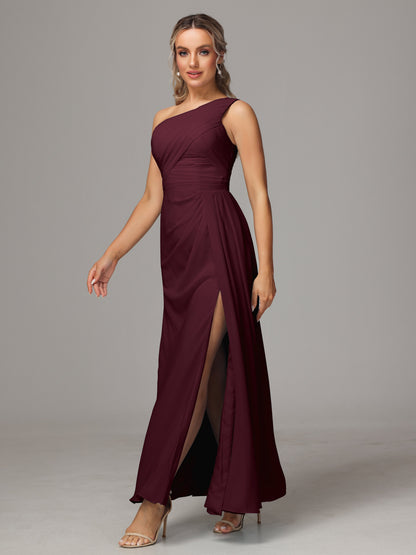 One Shoulder Floor Length Chiffon Bridesmaid Dress