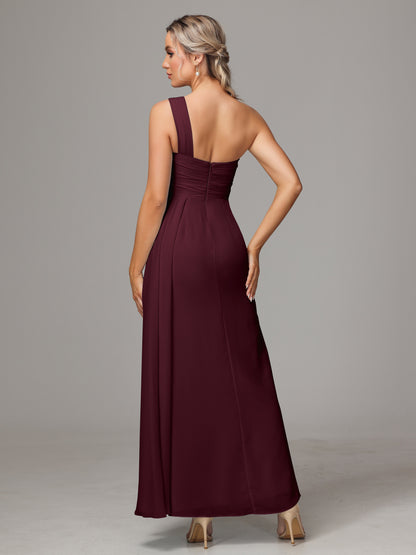 One Shoulder Floor Length Chiffon Bridesmaid Dress