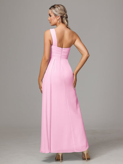 One Shoulder Floor Length Chiffon Bridesmaid Dress