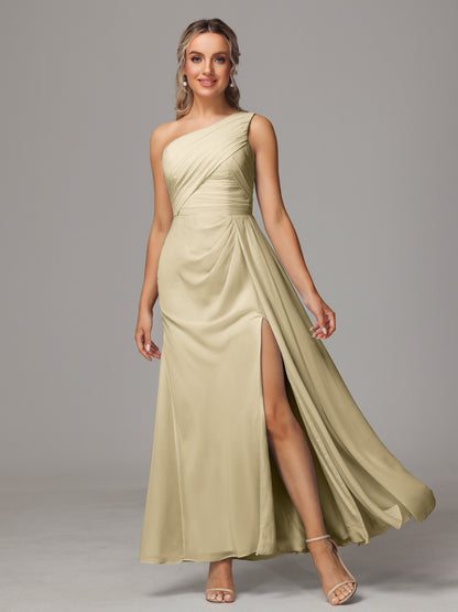 One Shoulder Floor Length Chiffon Bridesmaid Dress