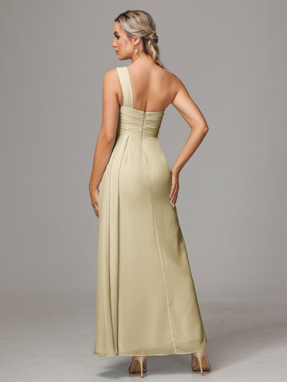 One Shoulder Floor Length Chiffon Bridesmaid Dress