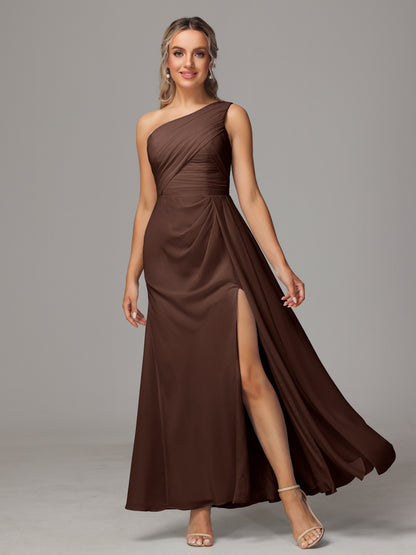 One Shoulder Floor Length Chiffon Bridesmaid Dress