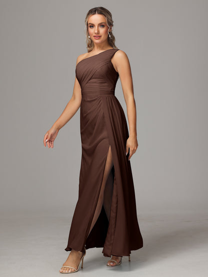 One Shoulder Floor Length Chiffon Bridesmaid Dress